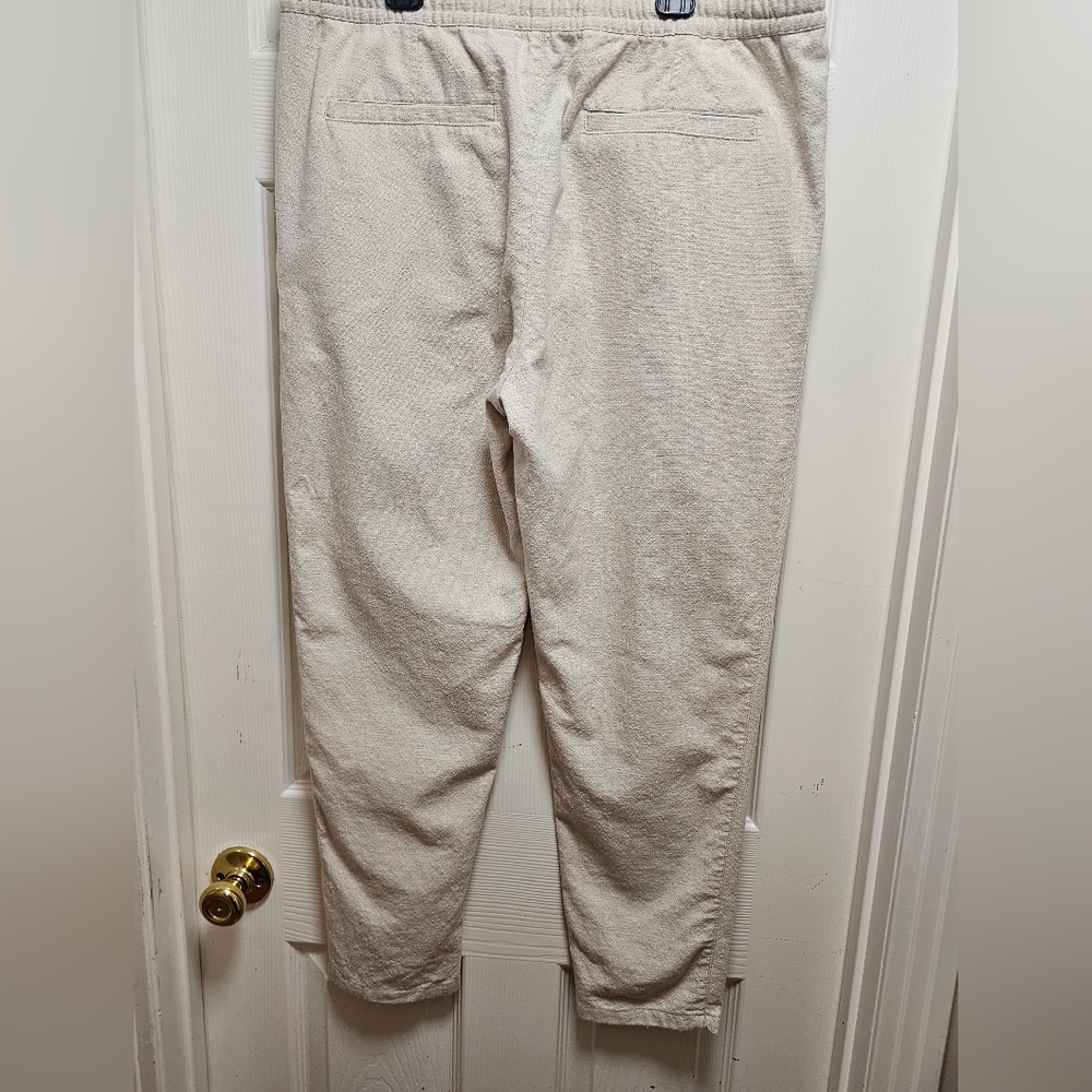 Zara Ivory Relaxed Cotton Pants Size XL Beige Drawstring Waist Casual Pockets - Picture 6 of 10